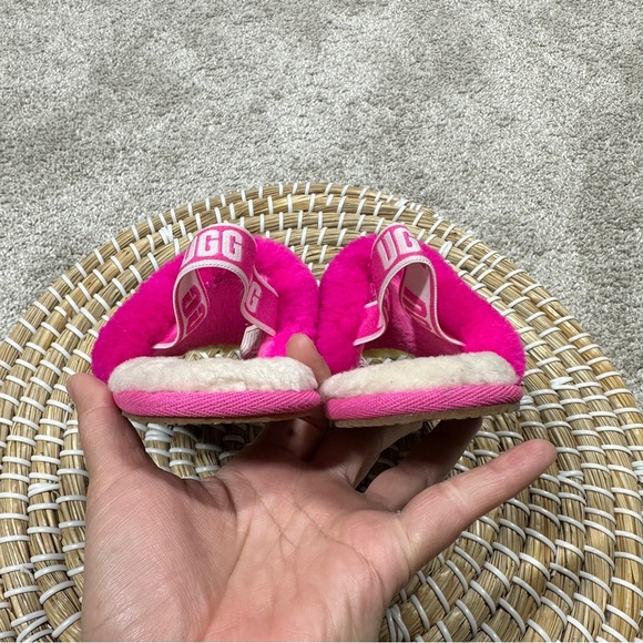 UGG Girls' Fluff Yeah Logo Detail Slide Slippers Multicolor Pink Size 9 - Picture 8 of 11